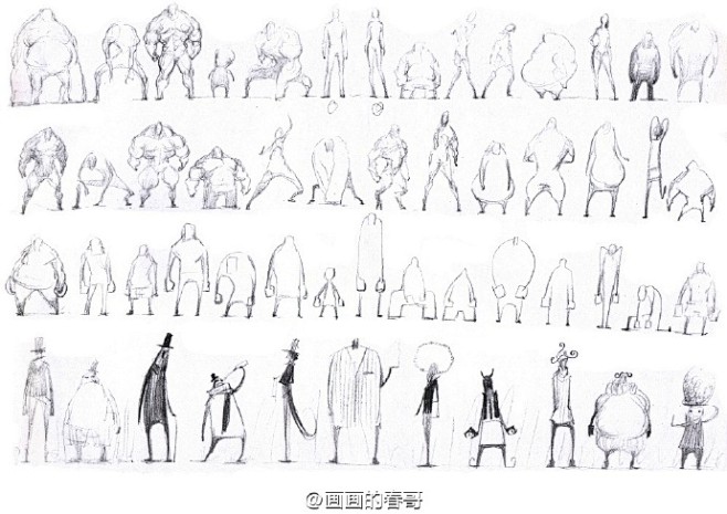#绘画学习#  涂鸦正面站姿造型百人斩设...