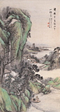 【 吴石仙作画特色，与传统的散点方式有别，而画中点景人物屋宇，又历历如真，令人耳目一新。他所擅长的云烟山水，笔墨技巧取法二米，尤其渲染绝技，有过人之处，被誉为“新国画运动”的先驱。】