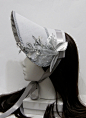 Beautiful Silver Winter Ice Princess Gothic and Lolita Bonnet : For winters wonderous beauty! This is a Winter Ice Princess Gothic and Lolita bonnet handmade from my own design. It is made of a distressed