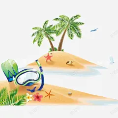 海边潜水和椰子树矢量图 免费下载 页面网页 平面电商 创意素材