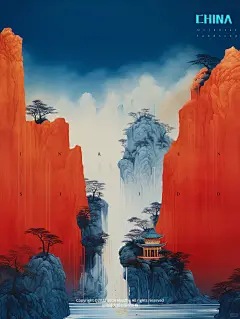 钴蓝+中国红山水｜赤壁飞殿_8_IN&FUN映峰_来自小红书网页版