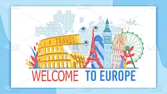 welcome to europe flat advertising banner