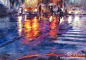 朦胧的城市雨景：台湾林经哲水彩画作品