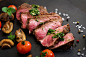 Free Photo | Juicy steak medium rare beef with spices and grilled vegetables.