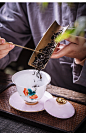 顶先 手绘釉下彩陶瓷盖碗单个三才盖碗家用 功夫茶具泡茶敬茶碗-淘宝网
