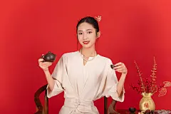 典雅品茗新年龙年春节美女人物摄影图