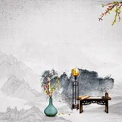 古风水墨山水花束中国风背景