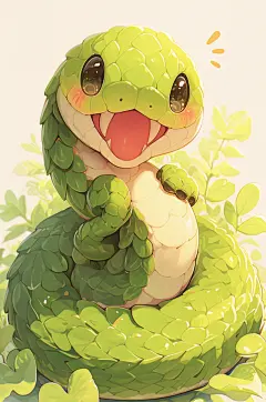 AI数字艺术蛇年可爱小青蛇插画