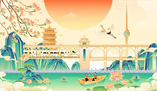 湖北武汉地标建筑矢量插画图片下载