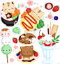 传统,食品,可爱的,甜点心,矢量,野生猫科动物,蔬菜,蛋包饭,日本食品,蓝莓