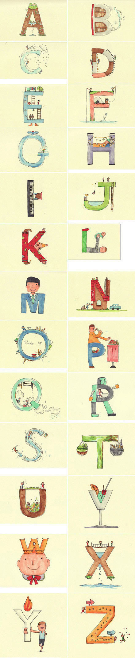 超萌的26个字母的插画，真的好喜欢~