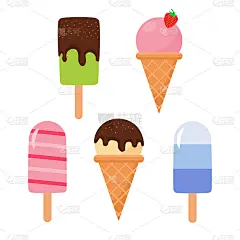 Set of ice cream in cartoon style on white backgro