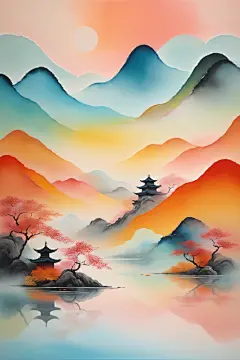 水墨江南风国潮山水插画背景图