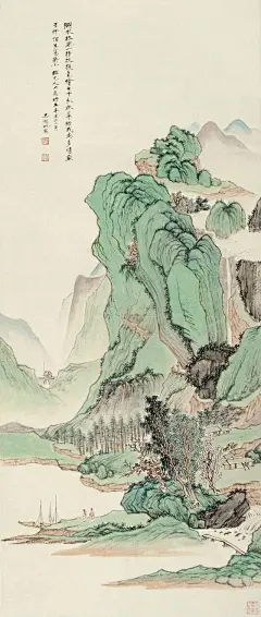 吴湖帆——山水画  |  
吴湖帆，江苏苏州人，为吴大澄嗣孙(1894—1968)。初名翼燕，字遹骏，后更名万，字东庄，又名倩，别署丑簃，号倩庵，书画署名湖帆。三四十年代与吴待秋、吴子深、冯超然并称为“三吴一冯”。