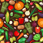 南瓜甜菜土豆和辣椒蔬菜无缝花纹背景插画