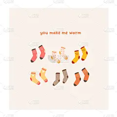 秋季心情贺卡与舒适可爱的袜子海报模板