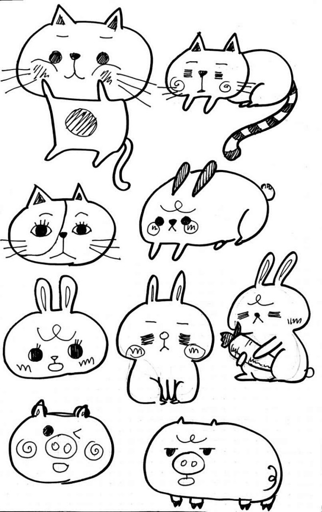 黑白简笔画1只笔就能搞定的可爱简笔画作者桐子syt67676767