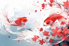 水波纹中国风国潮红色锦鲤插画