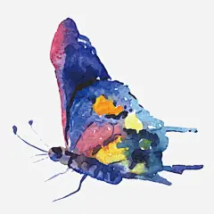 水墨蓝色蝴蝶高清素材 一只 卡通 手绘 橘色 水墨 翅膀 蓝色 蝴蝶 免抠png 设计图片 免费下载