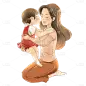 卡通感母亲节母女元素贴纸