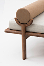 WALNUT CRESCENT LOUNGE - Vonnegut / Kraft : Walnut, Wool Upholstery, 2014 Dimensions: 18″ x 80″ x 40.5″