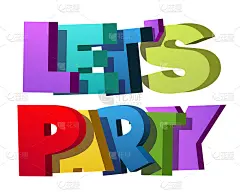 “Let’s Party”文字的彩色插图