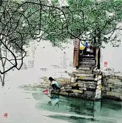 水墨画、山水画、古画风、江南风景、插画、封面-爱上微杂志