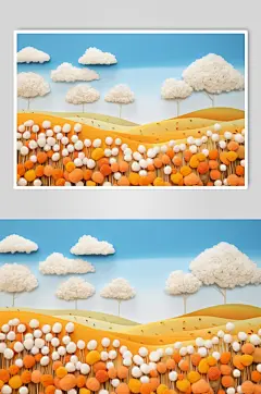 AI数字艺术毛绒风秋季风景插画背景图