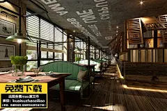 工装第2304张-全套源文件分享 免费下载 3Dmax模型3D装修装饰效果图 饭店餐馆 咖啡馆咖啡厅 中餐厅 自助餐 餐厅 西餐厅 包间大堂卡座前台 高端大气 创意个性主题室内设计餐饮空间系列编号-X384-J007-混搭风格