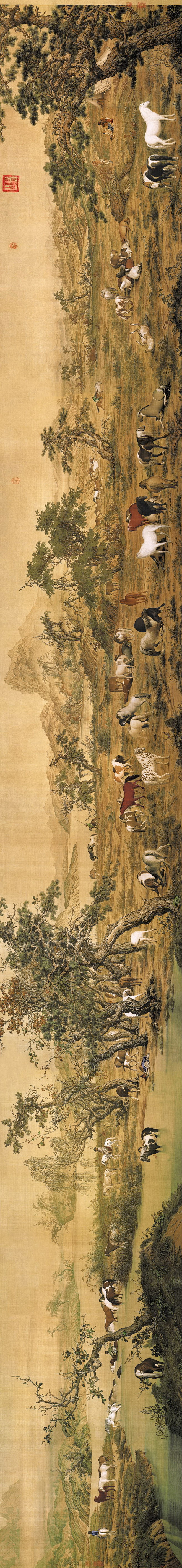 郎世宁——《百骏图》人物山水百马 长卷竖版欣赏 | 清|郎世宁(1688-1766)，意大利米兰人，原名朱塞佩·伽斯底里奥内，清康熙54年 ...