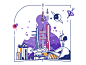 Onward! To space! colour science fiction futurism spaceship launch texture city skyline detail vector