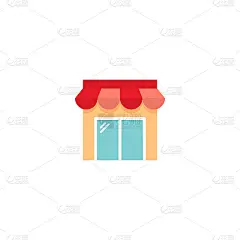 市场或商店建筑彩色矢量图标。