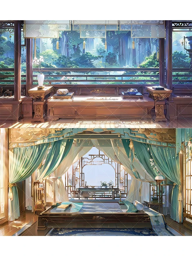 绘梦工坊丨AI室内古风背景《行宫御苑》下-花瓣网
