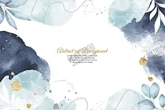 莫兰迪订婚舞台背景生日开业海报 【酷图网】莫兰迪,深蓝色,灰蓝,水彩,晕染,叶子,订婚礼,LED,舞台,背景,海报,水牌,生日,开业,AI素材