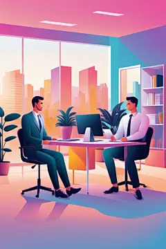 科技金融扁平风商务办公场景插画