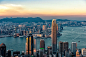 香港维多利亚港的落日景观图片下载