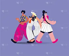 穿着时尚服装站在不同姿势的女人