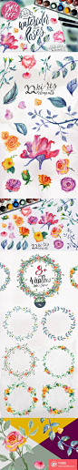 Watercolor-Roses-DIY-pack-22elements  - PS饭团网