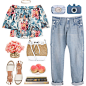 A fashion look from June 2016 featuring silk crop top, blue pants and ankle tie sandals. Browse and shop related looks.