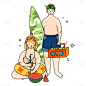 手绘-冲浪运动人物插画贴纸5