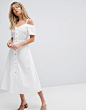 Warehouse Cold Shoulder Button Front Midi Dress at asos.com : Discover Fashion Online