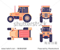 Set stock vector illustration isolated tractor top, front, side, back view flat style white background Element for site, infographic, video, animation, website, e-mail, newsletter, report, comic, icon