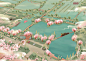 中国风古代湖泊园艺公园景观景区手绘插画地图导览图|插画|商业插画|六藝設計手绘地图 - 原创作品 -  ()