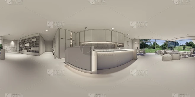 3d插图球形360 vr度，房间和公寓的无缝全景。室内设计3D渲染。接待处在一个现代化的全景房子。素材-花瓣网
