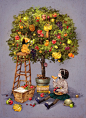 如果能有那么一棵果树，可以长出各式各样的水果，该多么美妙啊 ~ 来自韩国插画家Aeppol 的「森林女孩日记」系列插画。