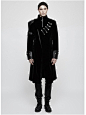 Y-811bk Imperial Guard mens coat by PunkRave | Fantasmagoria.shop - retail & wholesale Gothic clothes and accessories : Military Vintage Gothic knee-long zippered high neck coat with asymmetric chest detail and shoulder/arm decoration