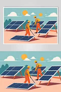 AI数字艺术太阳能光伏板工地场景插画