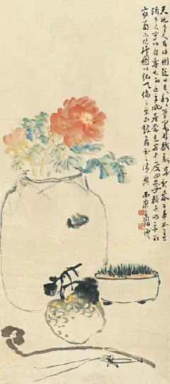 [转载]扬州八怪 &lt;wbr&gt;高翔作品欣赏
   花 卉  立轴 设色纸本
    款识：天池老人有此图，题曰吉吉利利，笔墨游戏新岁。新春百事如意殆，老人家以自寿也，…… 明年在家当亦作新图以纪天伦之乐，而鼓舞余之清兴。西唐高翔识。印鉴：阿凤、西唐高翔