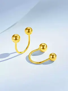 梦金园18K金耳环u形金珠小金豆耳钉耳饰耳坠耳钩女正品礼物送女友-tmall.com天猫