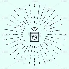 黑线智能洗衣机系统图标孤立在灰色背景。洗衣机图标。物联网概念与无线连接。抽象的圆随机点。向量